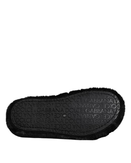 Dolce & Gabbana Black Polyester Velvet Slides Slipper Shoes for men
