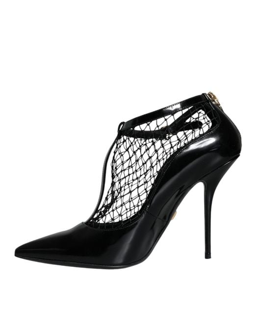 Dolce & Gabbana Black Mesh Patent Leather Heels Pumps Shoes