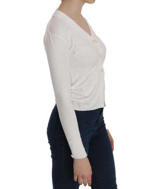Byblos White V-Neck Long Sleeve Cropped Cardigan Tops Sweater