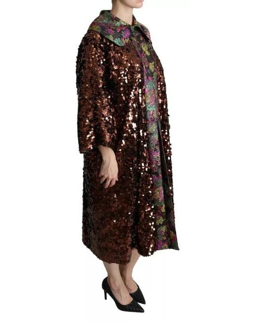 Dolce & Gabbana Black Multicolor Sequined Long Coat Jaquard Jacket