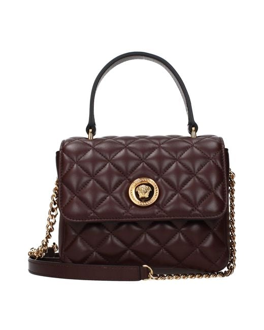 Versace Purple Brown Leather Handbag