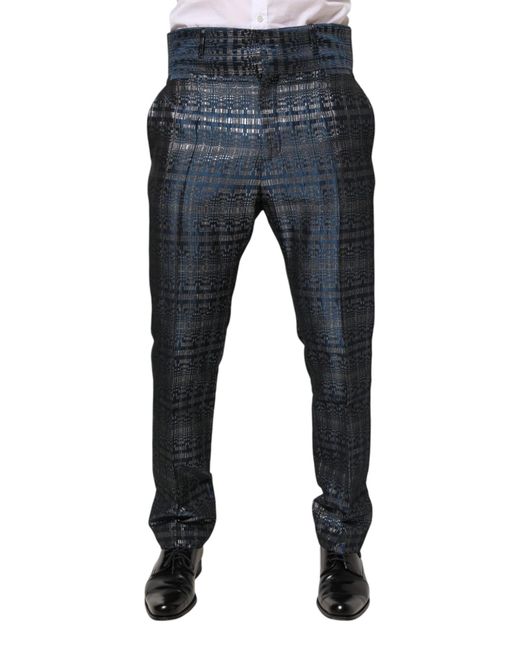 Dolce & Gabbana Blue Silver Shiny Silk Skinny Men Trouser Pants