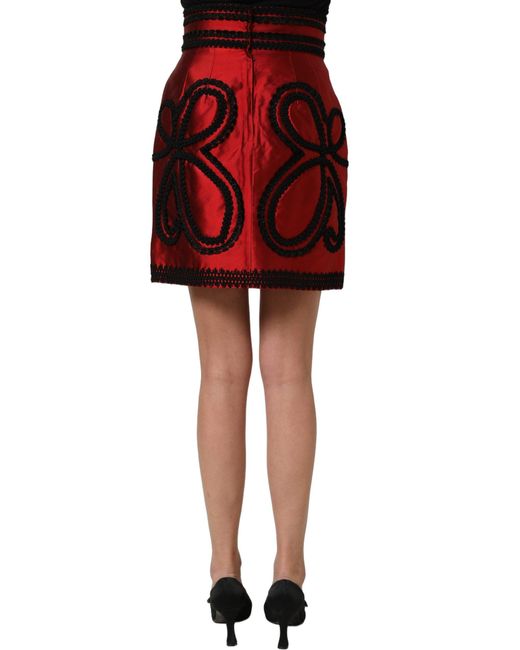 Dolce & Gabbana Red Soutache Embroidery A-Line Mini Skirt Silk Viscose Cotton Polyester