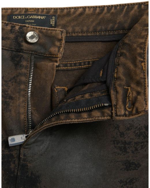 Dolce & Gabbana Black Brown Boyfriend Mid Waist Cotton Denim Jeans