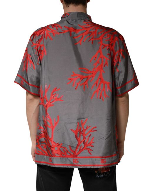 Dolce & Gabbana Red Corals Short Sleeves Casual Shirt Silk for men