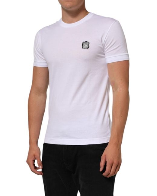 Dolce & Gabbana White Logo Patch Cotton Crew Neck T for men