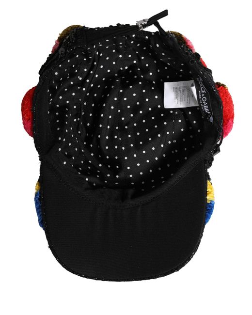 Dolce & Gabbana White Multicolor Pom Poms Sequin Embellishment Hat