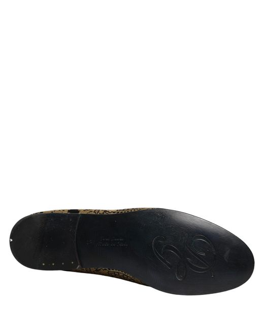 Dolce & Gabbana Gray Gold Jacquard Leather Slip On Loafers Shoes for men