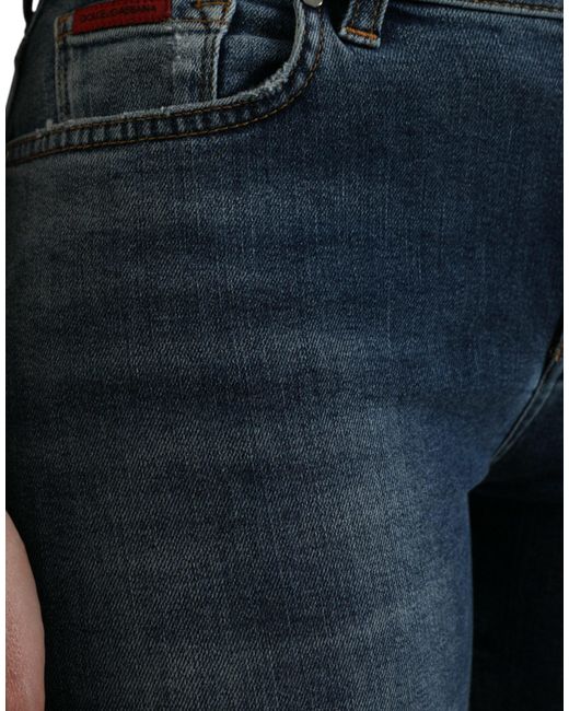 Dolce & Gabbana Dark Blue Washed Skinny Mid Waist Denim Jeans
