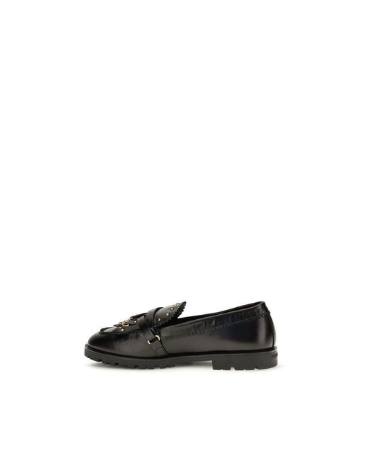 Pinko Black Calf Leather Bos Taurus Slip-On Loafers