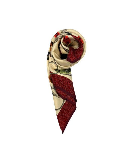 Borbonese Red Beige Silk Scarf