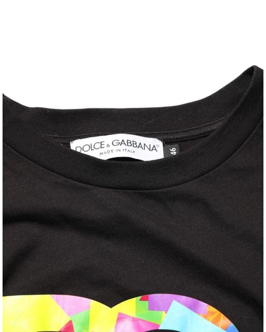 Dolce & Gabbana Black Logo Print Cotton Crew Neck T-Shirt for men