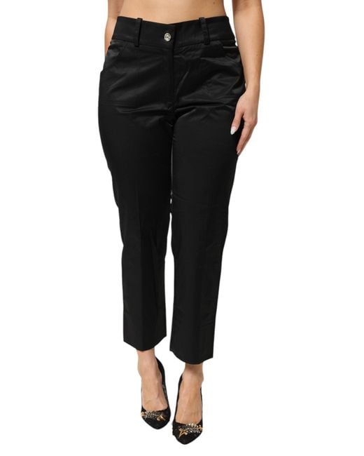 Bencivenga Black Cotton Blend Cropped Straight Leg Pants