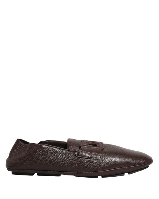 Dolce & Gabbana Gray Brown Deerskin Leather Driver Loafers Shoes for men