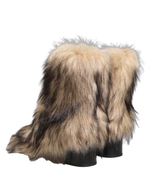 Dolce & Gabbana Natural Brown Faux Fur Mid Calf Men Boots Shoes for men
