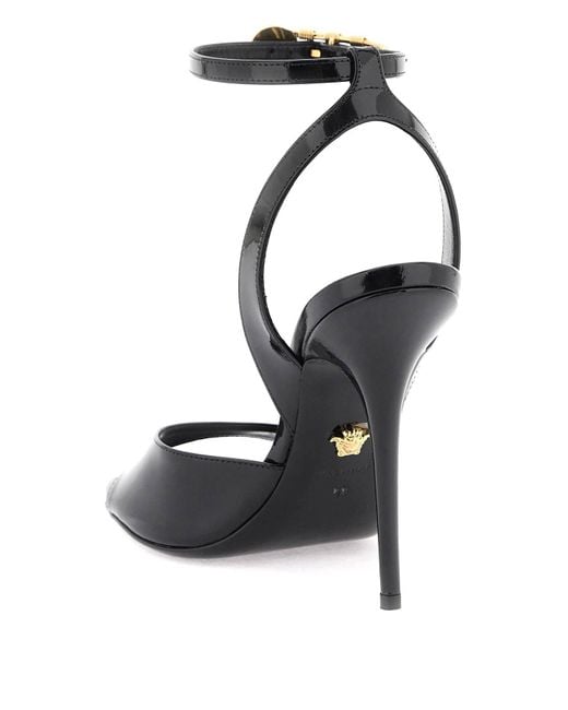 Versace Black 'safety Pin' Patent Leather Sandals
