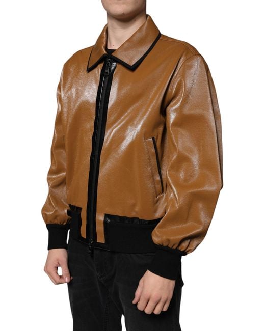 Dolce & Gabbana Brown Leather Jackets for men