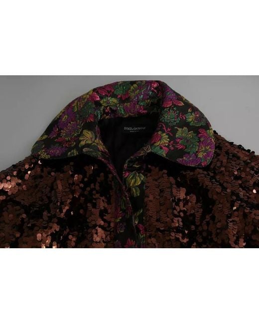 Dolce & Gabbana Black Multicolor Sequined Long Coat Jaquard Jacket