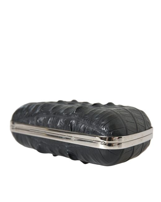 Balenciaga Black Elegant Crocodile Leather Evening Clutch