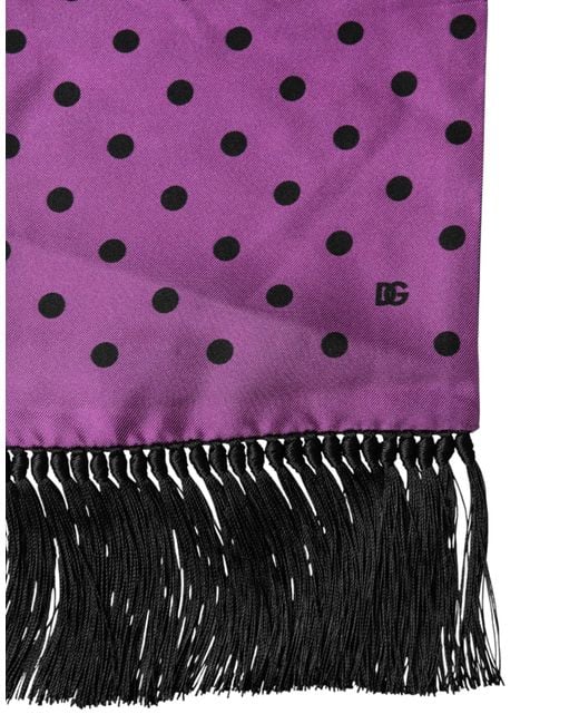 Dolce & Gabbana Purple Polka Dot Fringes Neck Foulard Scarf for men