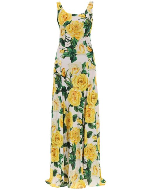 Dolce & Gabbana Multicolor Maxi Dress With Rose Print