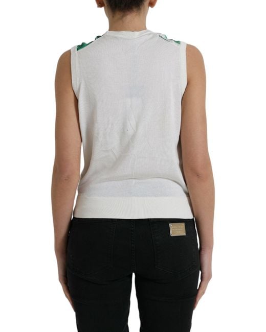 Dolce & Gabbana Green Banana Leaf Print Crew Neck Tank Top