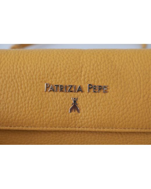 Patrizia Pepe Metallic Yellow Logo Leather Shoulder Strap Sling Bag