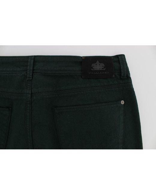 Ermanno Scervino Black Green Cotton Denim Stretch Straight Fit Jeans for men