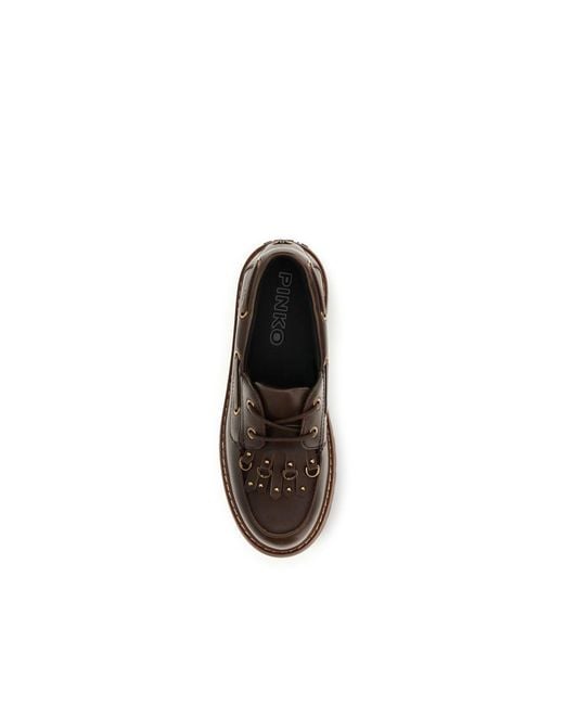 Pinko Brown Calf Leather Bos Taurus Platform Loafers