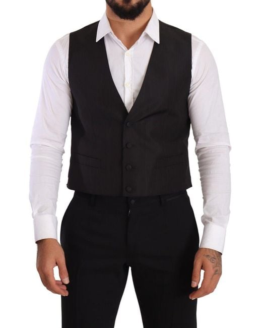 Dolce & Gabbana Black Elegant Silk Dress Vest for men