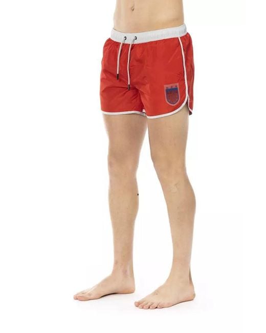 Bikkembergs Red Vibrant Swim Shorts With Front Print for men