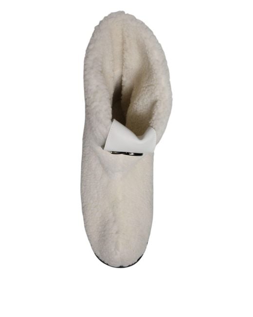 Dolce & Gabbana Gray White Plush Logo Padded Mid Calf Boots Shoes for men