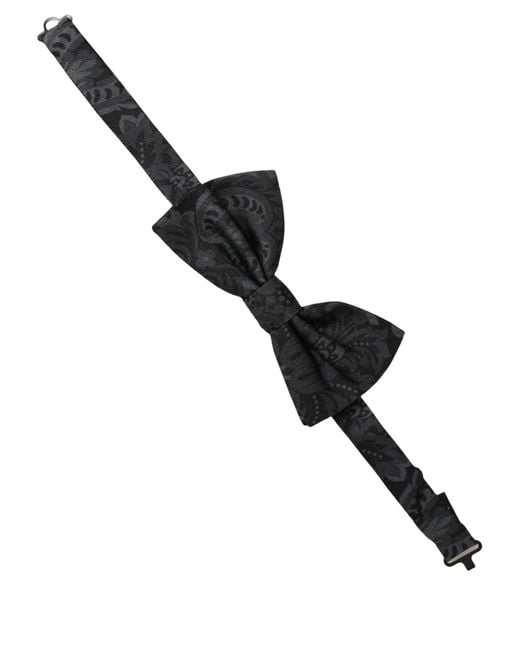 Dolce & Gabbana Men Black Paisley Silk Adjustable Neck Papillon Bow Tie for men