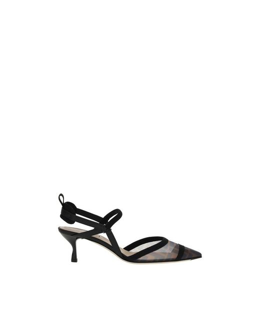Fendi Black Nylon Mid Heel Pumps
