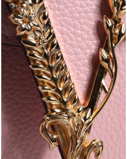 Versace Pink Grainy Calf Leather Logo Crossbody Shoulder Bag