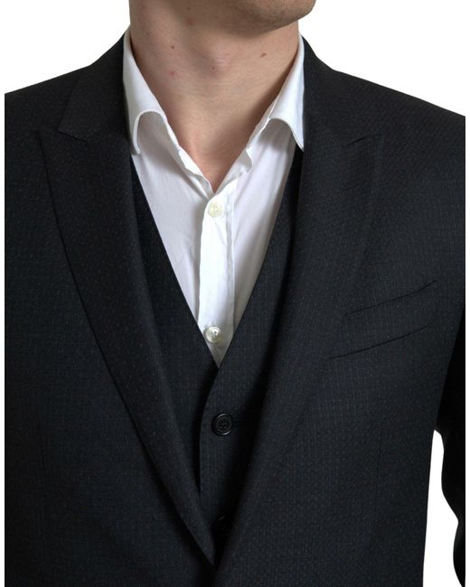 Dolce & Gabbana Blue Black 3 Piece Single Breasted Martini Suit for men