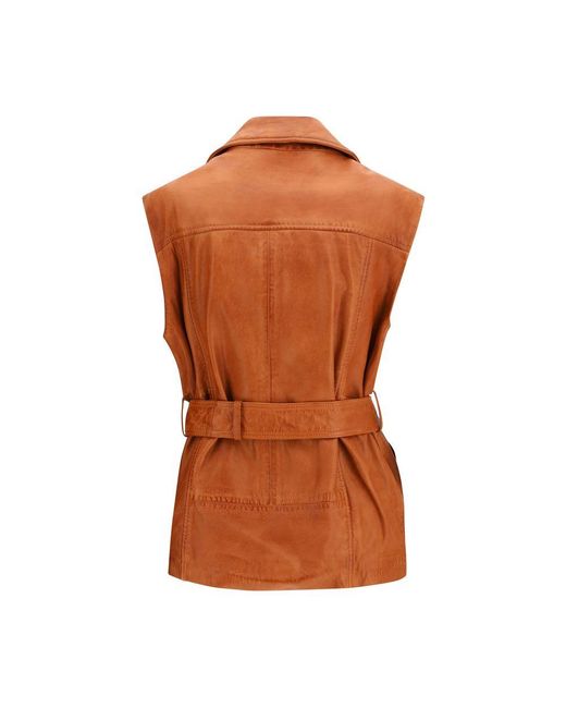 Pinko Brown Goatskin Sleeveless Jacket