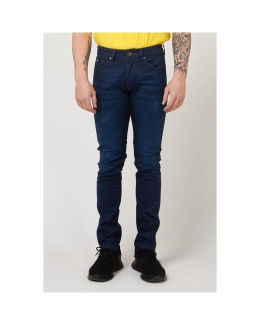 Gas Blue Cotton Slim Fit Jeans for men