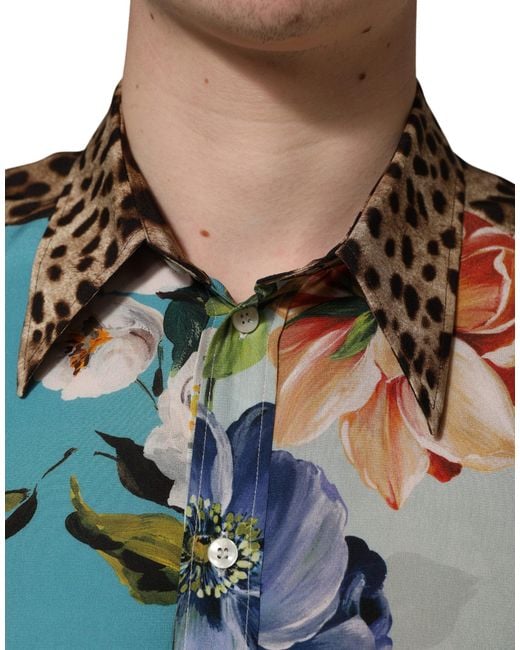Dolce & Gabbana Multicolor Floral Animal Print Collared Shirt for men