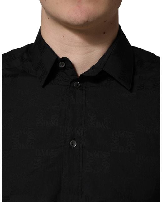 Dolce & Gabbana Black Cotton Slim Fit Dress Shirt for men