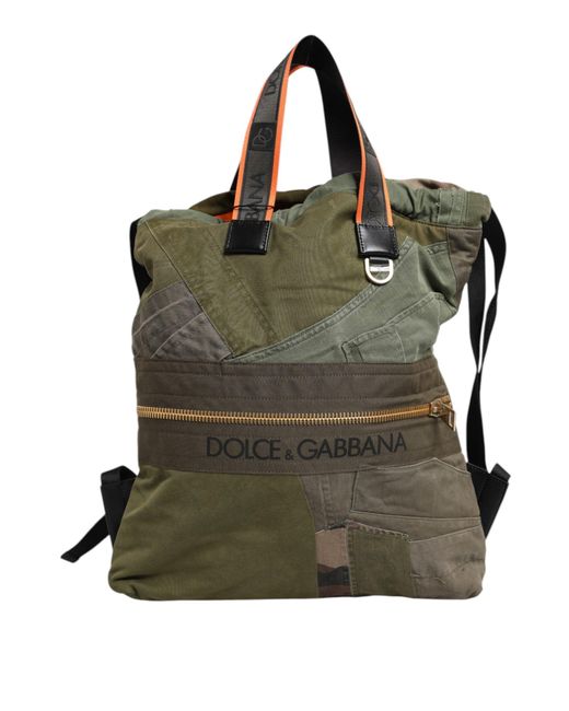 Dolce & Gabbana Military Green Patchwork Rucksack Backpack Bag for men
