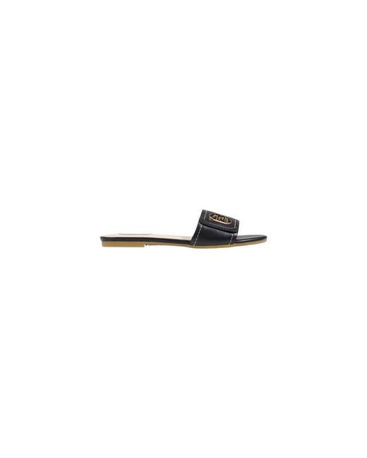 Liu Jo Multicolor Black Leather Flat Sandals