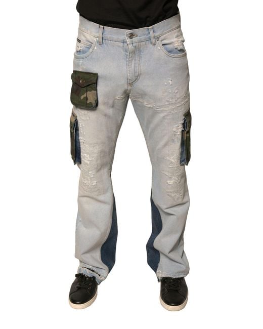 Dolce & Gabbana Gray Distressed Denim Jeans Camouflage Pocket Style for men