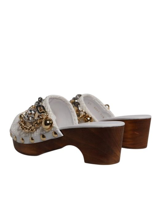 Dolce & Gabbana Brown Woven Platform Clogs With Chain Detail