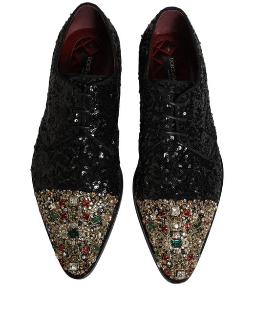 Dolce & Gabbana Black Sequin Embellished Men Derby Dress Shoes for men