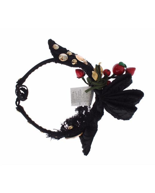 Dolce & Gabbana Black Diadem Headband Tiara Berry Fruit Crystal Bow Hair