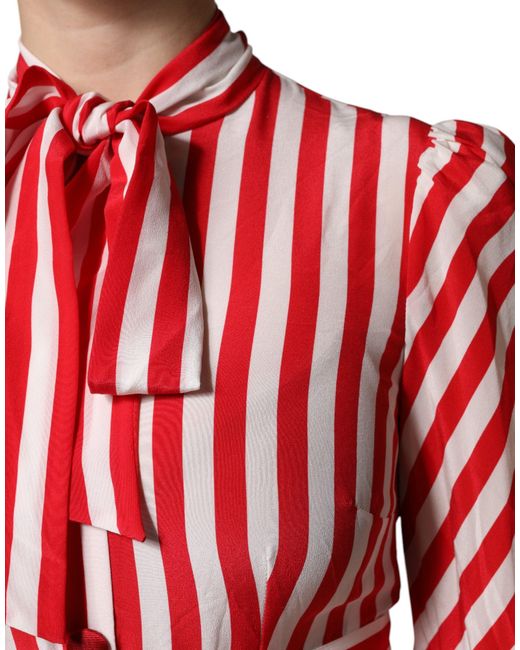 Dolce & Gabbana Red Silk Striped Aline Dress