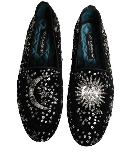 Dolce & Gabbana Black Crystal Embellished Dress Loafers Shoes for men