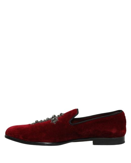 Dolce & Gabbana Red Maroon Suede Cross Slip On Dress Loafers Shoes for men