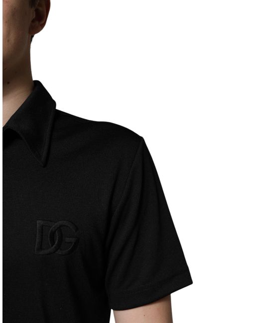 Dolce & Gabbana Black Polyester Dg Logo Collared Polo T for men